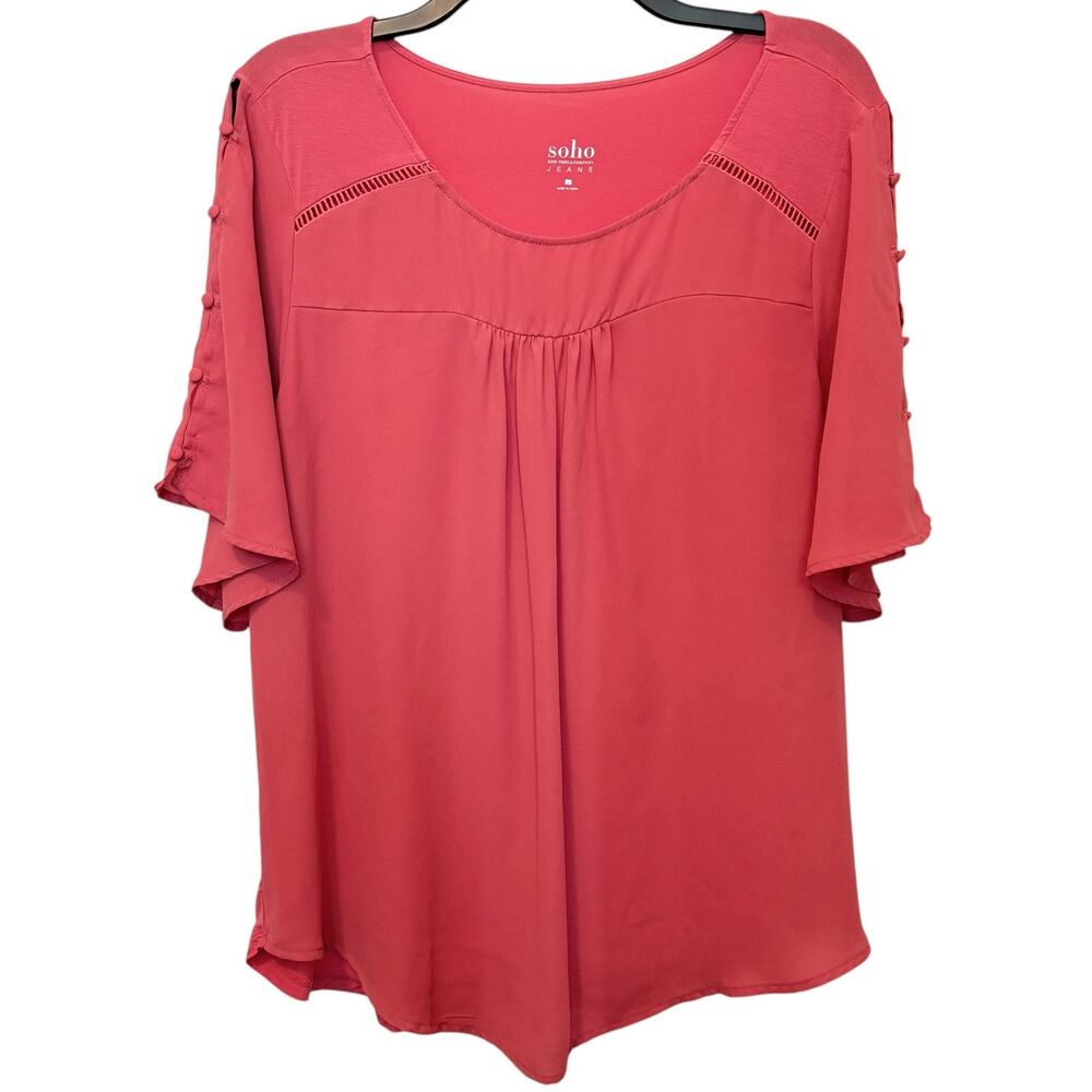 Soho NY&Co Salmon Pink Top Button Sleeve Large